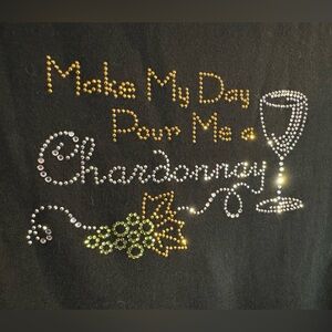 Cactus Bay Women’s Black Wine Themed T-shirt with Rhinestones Graphic Size Large